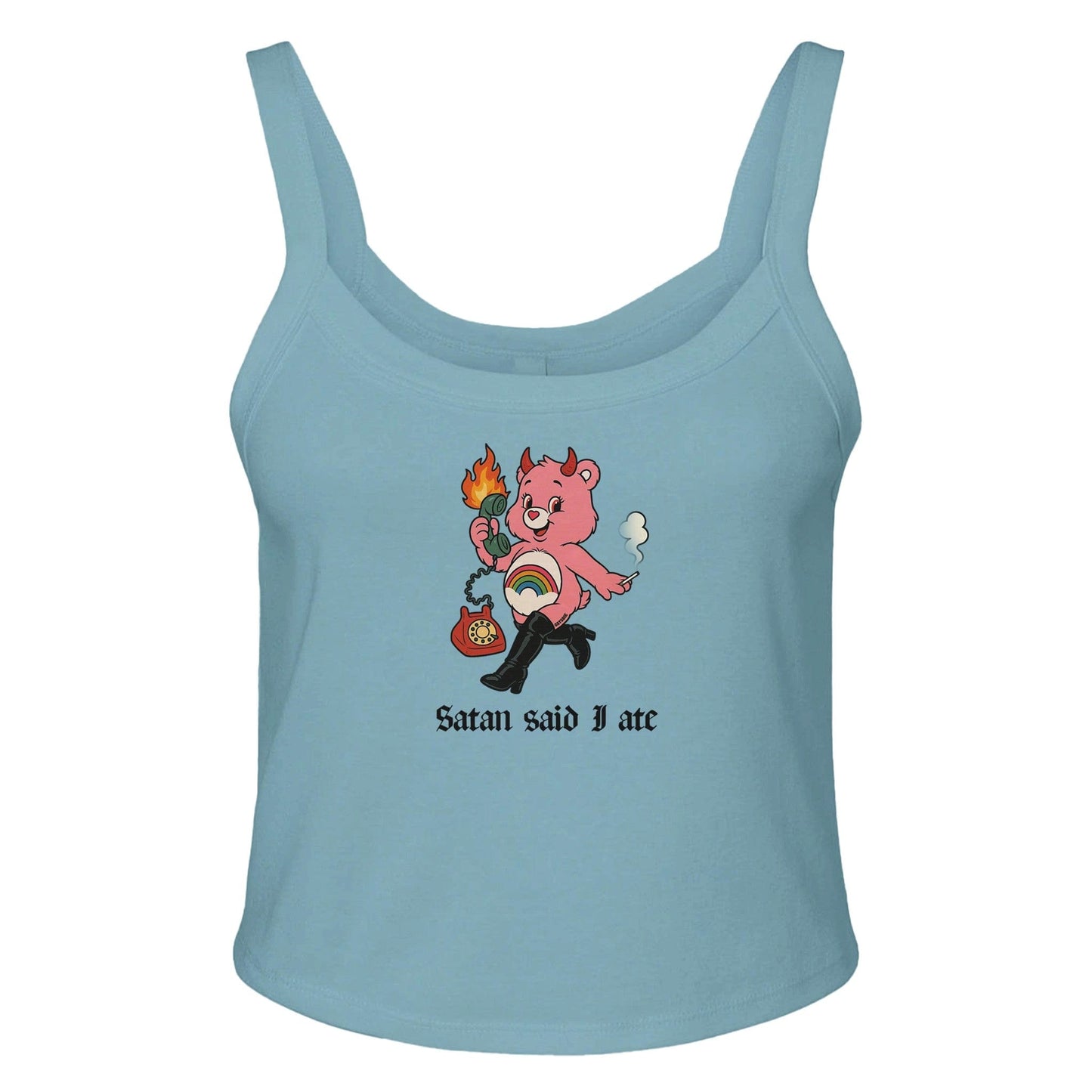 Ribbed Tank BLUE / XS SATAN SAID I ATE BEAR - Baby Ribbed Tank ~ GAYSBIE PREMIUM MATERIALS