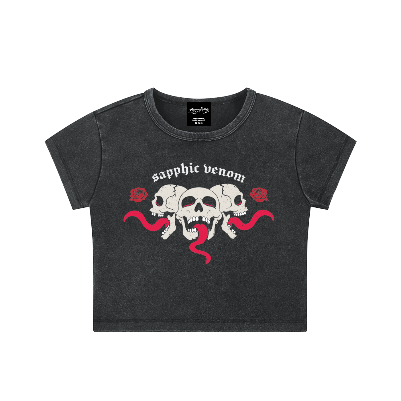 Sapphic Venom Goth Wash Crop Tee - Queer Crop Top GAYSBIE