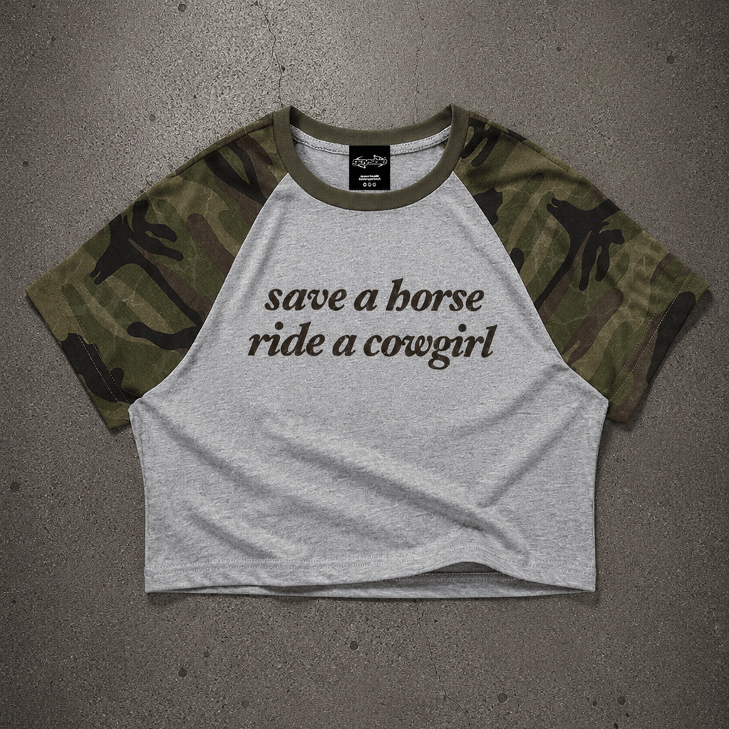 save a horse ride a cowgirl Camo Crop Tank ~ GAYSBIE