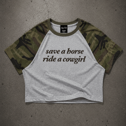 save a horse ride a cowgirl Camo Crop Tank ~ GAYSBIE