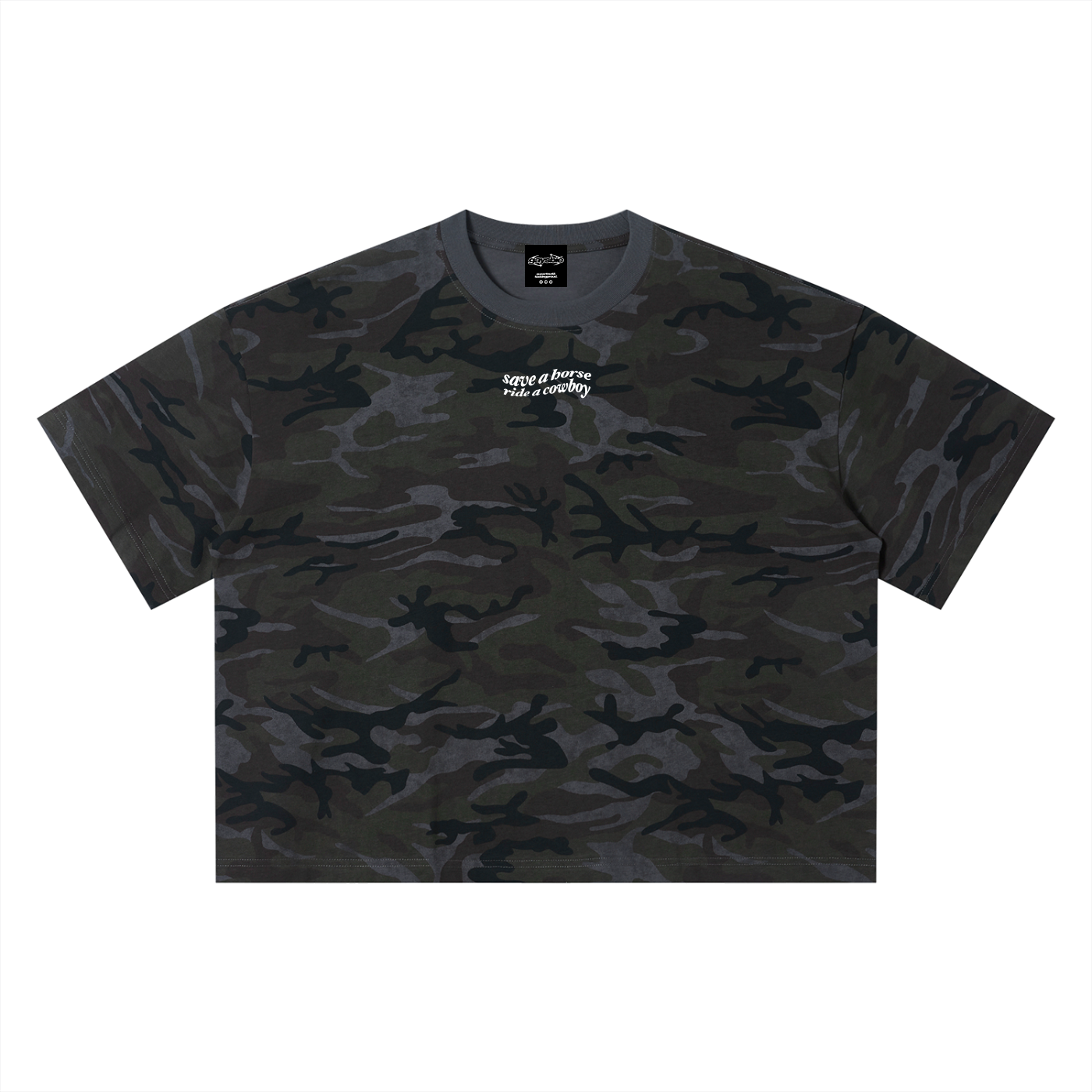 SAVE A HORSE RIDE A COWBOY Camo Boxy T-Shirt