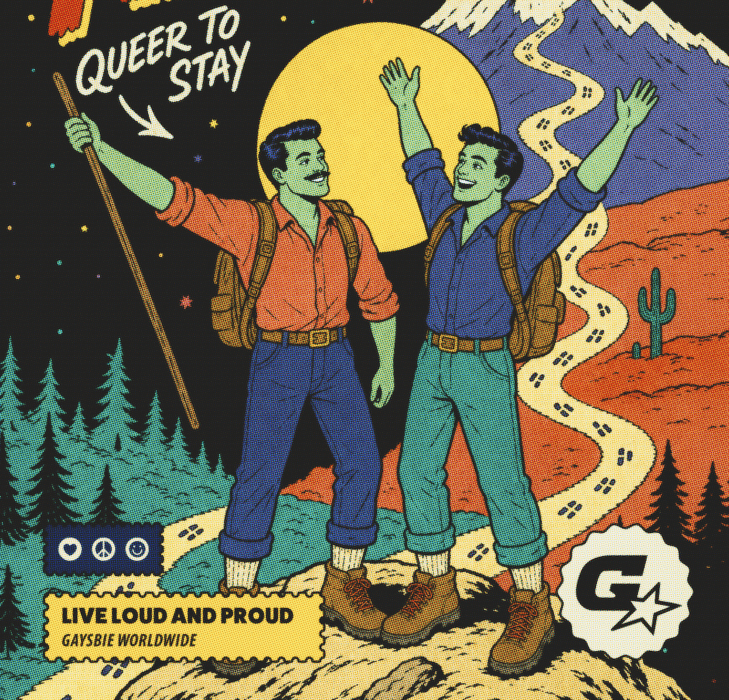 QUEER TO STAY Retro Comic Oversize Drop Shoulder Tee ~ GAYSBIE
