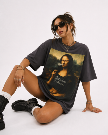 Mona Lisa Lesbian Pride Oversize Loose Drop Shoulder Tee ~ GAYSBIE