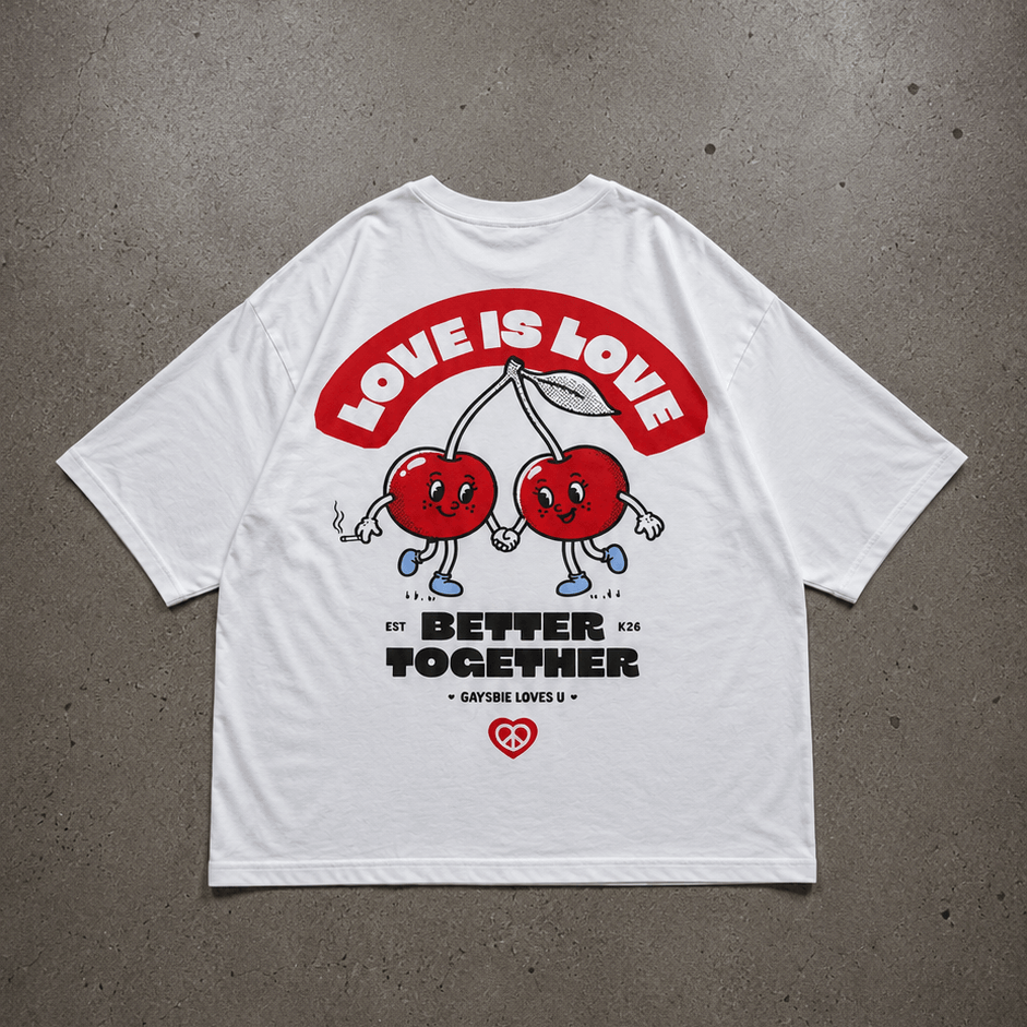 LOVE IS LOVE Cherries Oversize Loose Drop Shoulder Tee ~ GAYSBIE