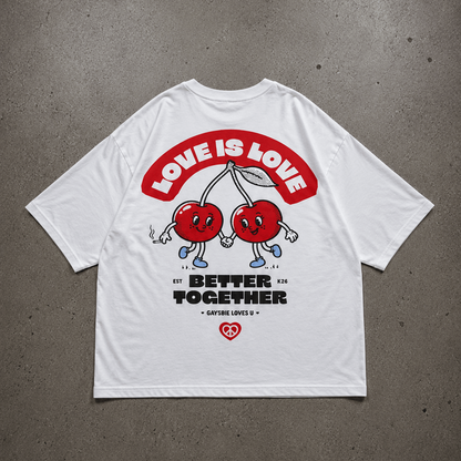 LOVE IS LOVE Cherries Oversize Loose Drop Shoulder Tee ~ GAYSBIE