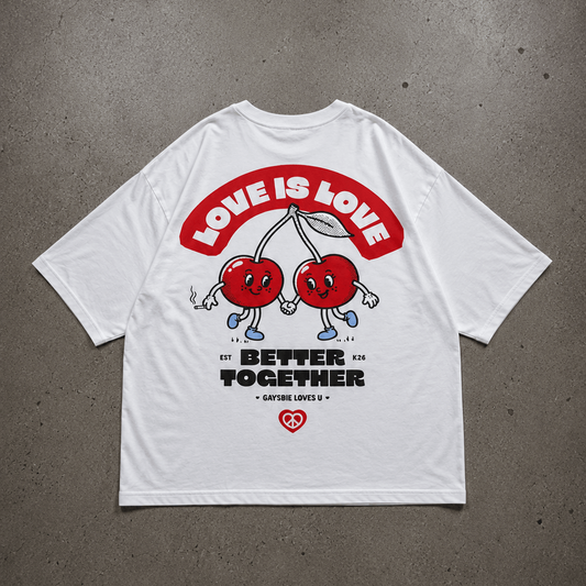 LOVE IS LOVE Cherries Oversize Loose Drop Shoulder Tee ~ GAYSBIE