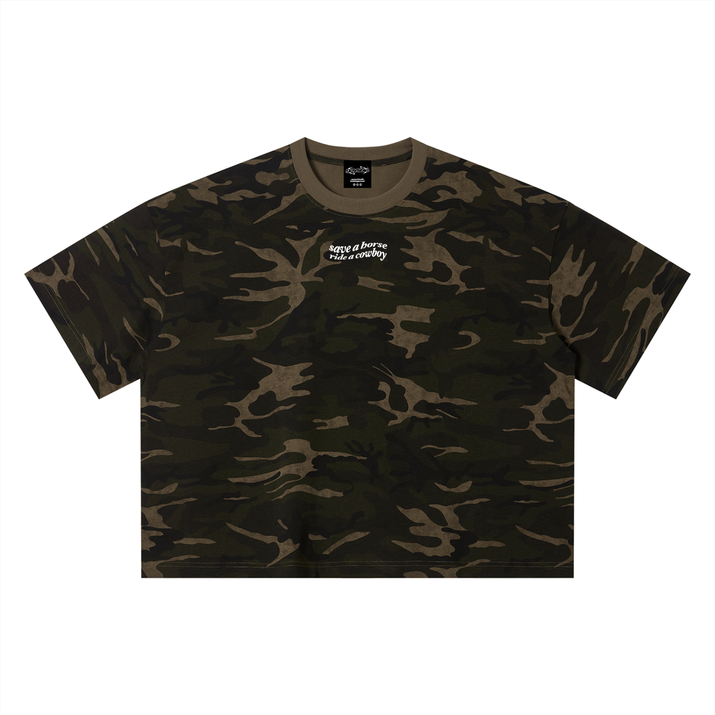 SAVE A HORSE RIDE A COWBOY Camo Boxy T-Shirt