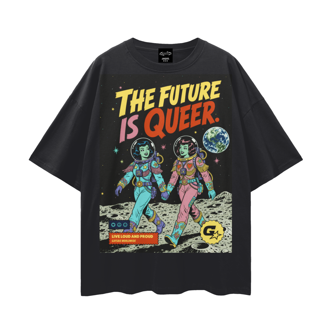 THE FUTURE IS QUEER Retro Comic Oversize Drop Shoulder Tee ~ GAYSBIE