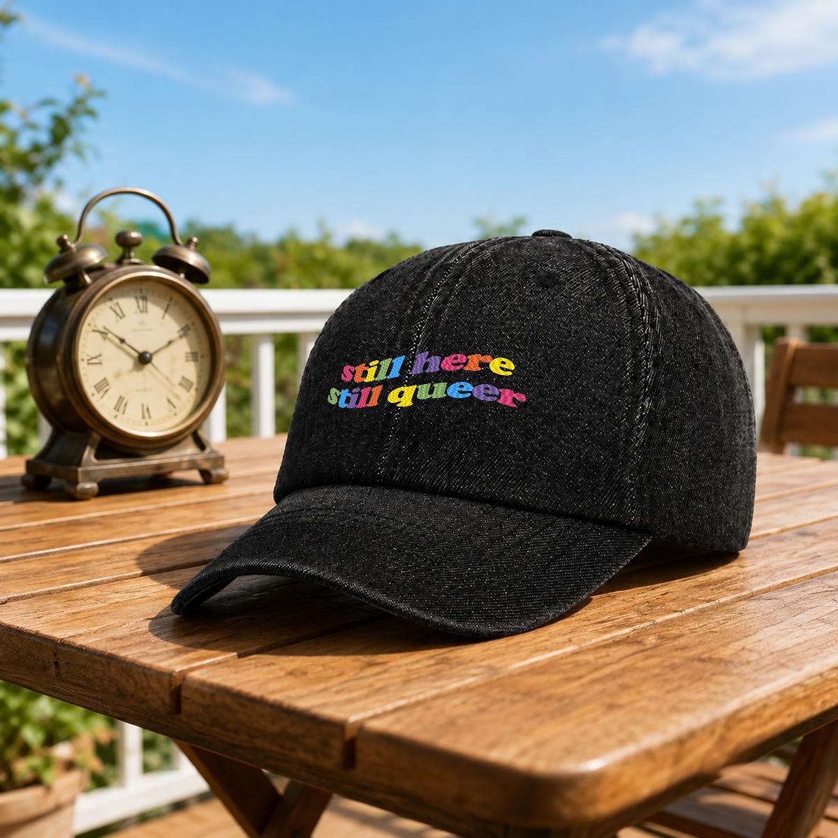 still here still queer Washed Embroidered Cap ~ GAYSBIE