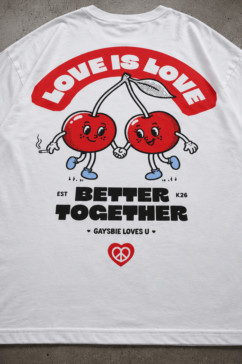 LOVE IS LOVE Cherries Oversize Loose Drop Shoulder Tee ~ GAYSBIE