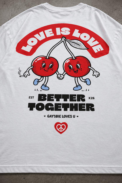LOVE IS LOVE Cherries Oversize Loose Drop Shoulder Tee ~ GAYSBIE