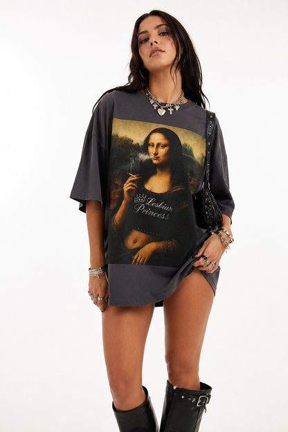 Mona Lisa Lesbian Pride Oversize Loose Drop Shoulder Tee ~ GAYSBIE