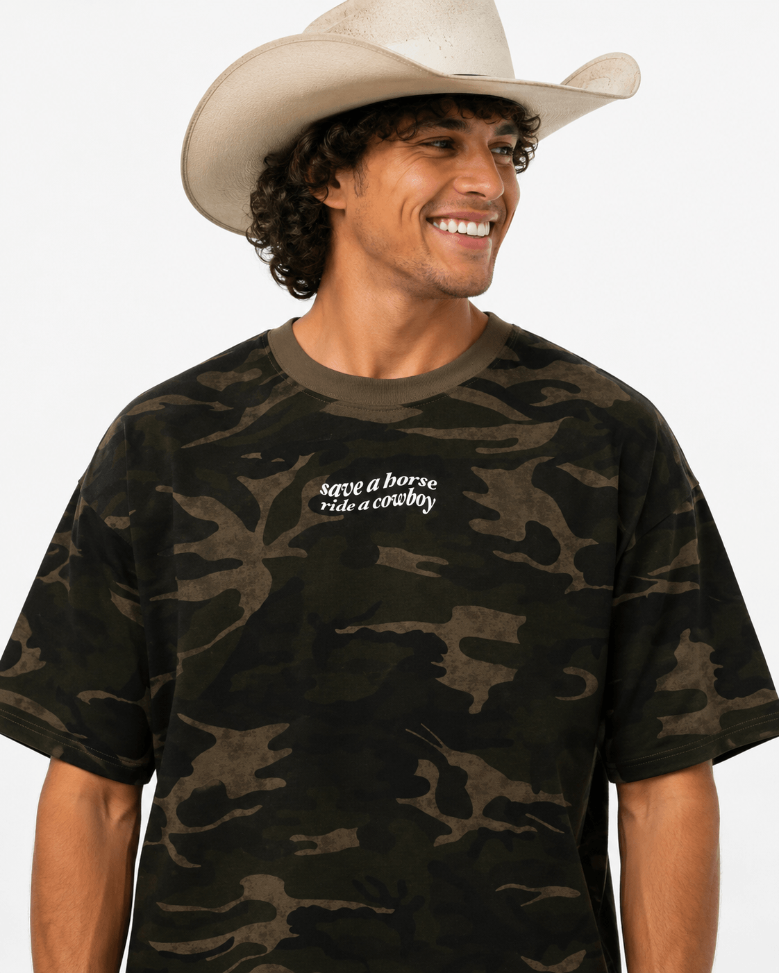 SAVE A HORSE RIDE A COWBOY Camo Boxy T-Shirt