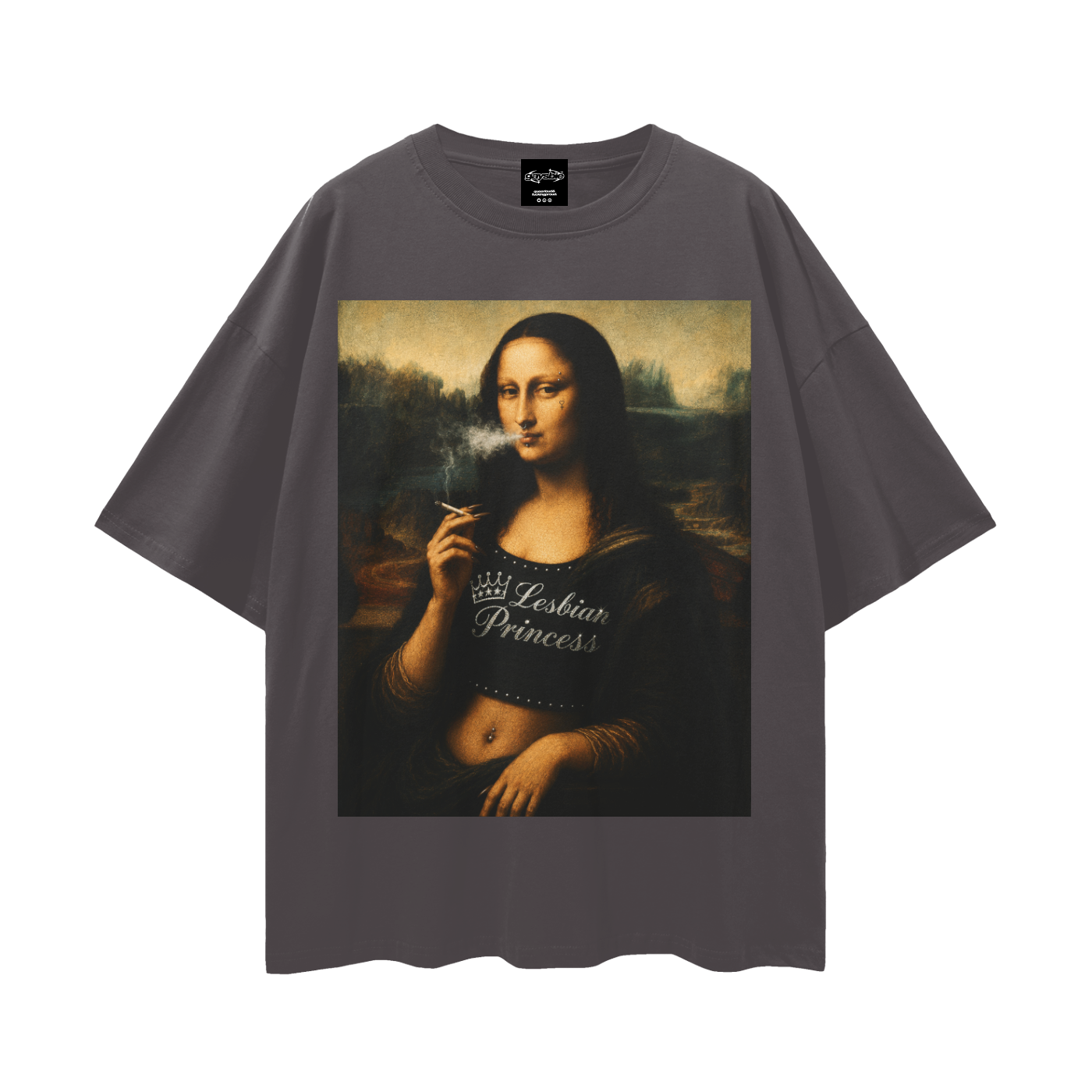 Mona Lisa Lesbian Pride Oversize Loose Drop Shoulder Tee ~ GAYSBIE