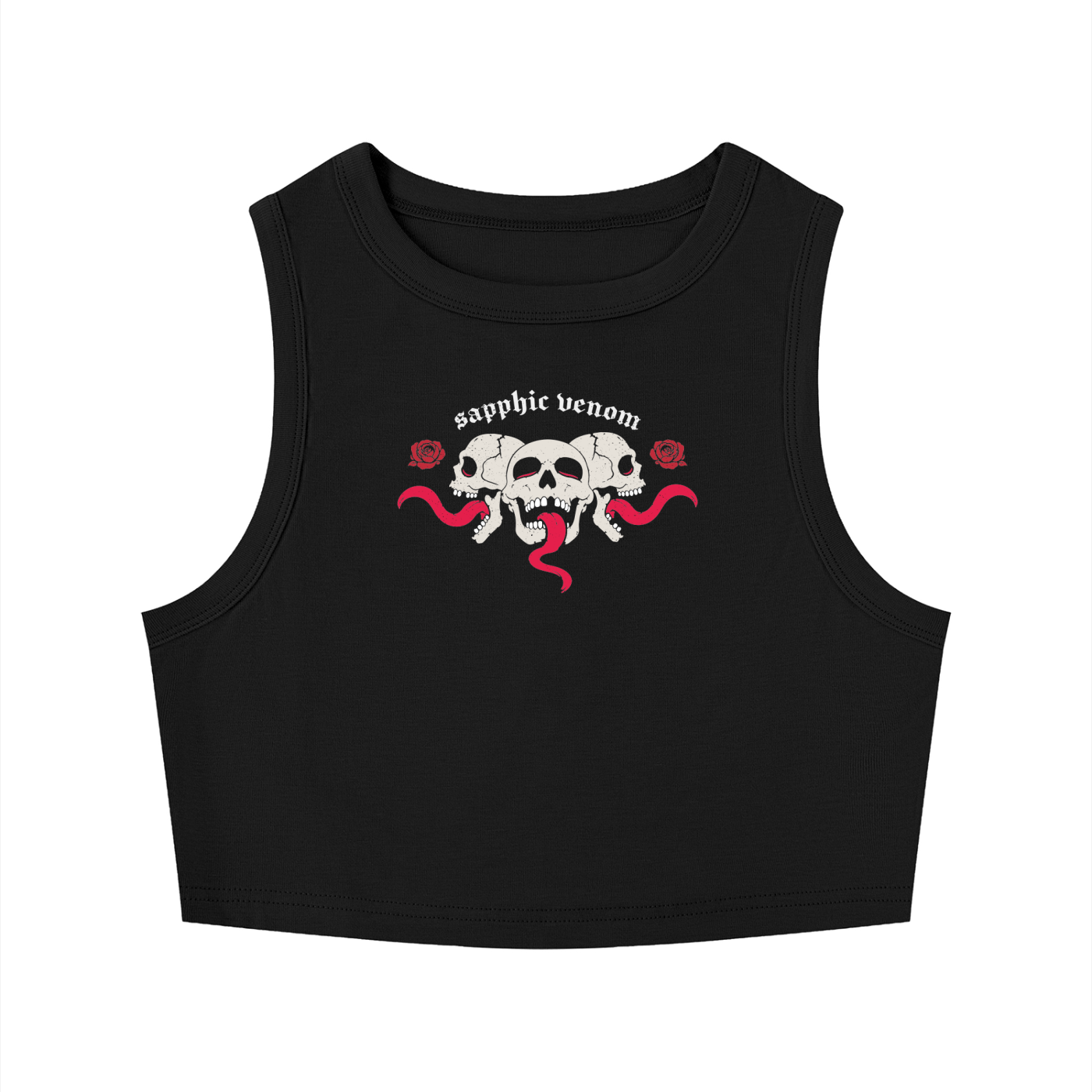 Sapphic Venom Goth Crop Tank - Lesbian Streetwear Black Tank Top USA