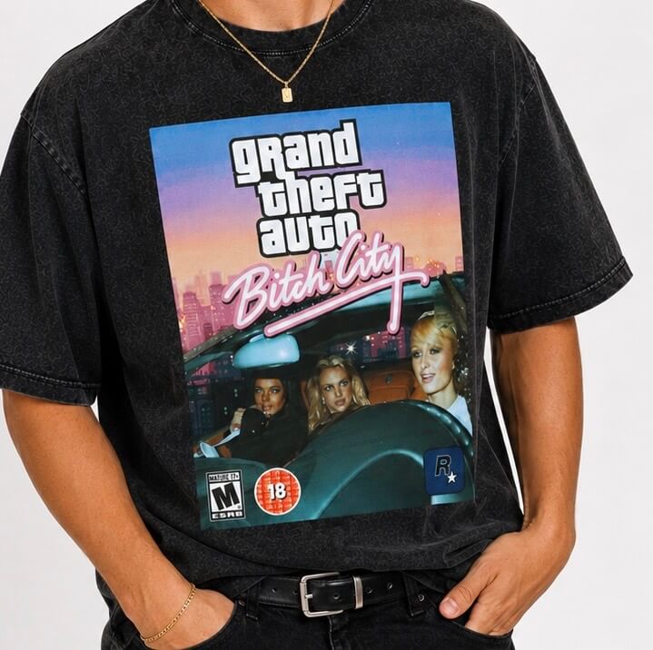 Grand Theft Auto Paris Lindsey Britney Oversize Signature Tee ~ GAYSBIE