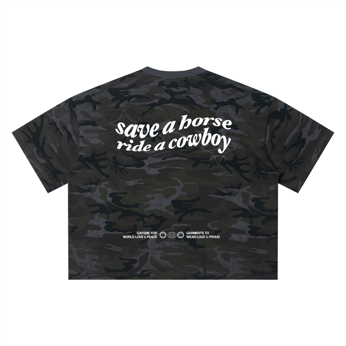 SAVE A HORSE RIDE A COWBOY Camo Boxy T-Shirt