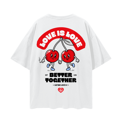 LOVE IS LOVE Cherries Oversize Loose Drop Shoulder Tee ~ GAYSBIE