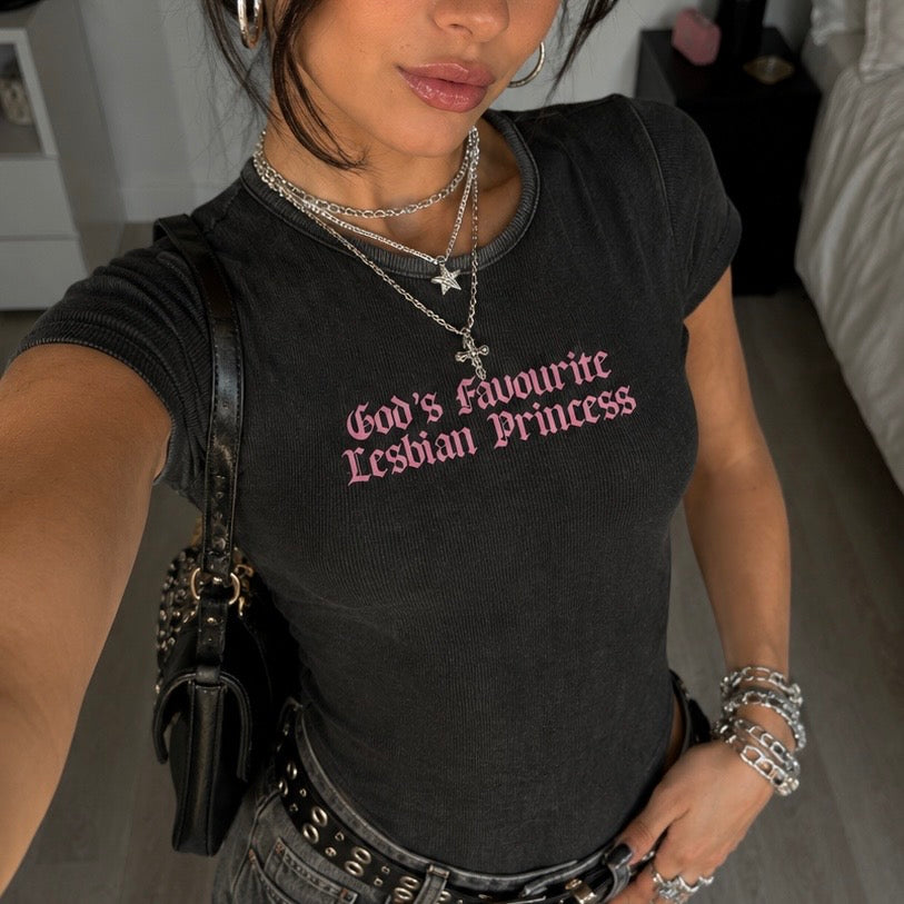 God's Favourite Lesbian Princess Washed Bodysuit ~ GAYSBIE