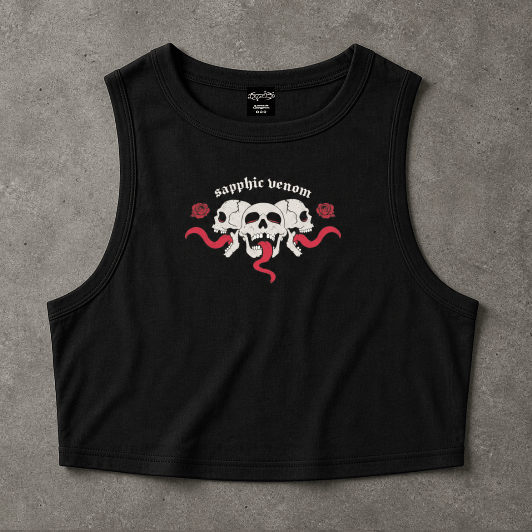 Sapphic Venom Goth Crop Tank - Lesbian Streetwear Black Tank Top USA