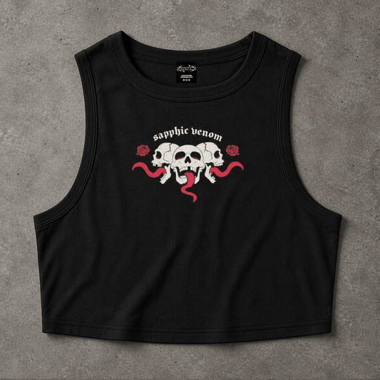 Sapphic Venom Goth Crop Tank - Lesbian Streetwear Black Tank Top USA
