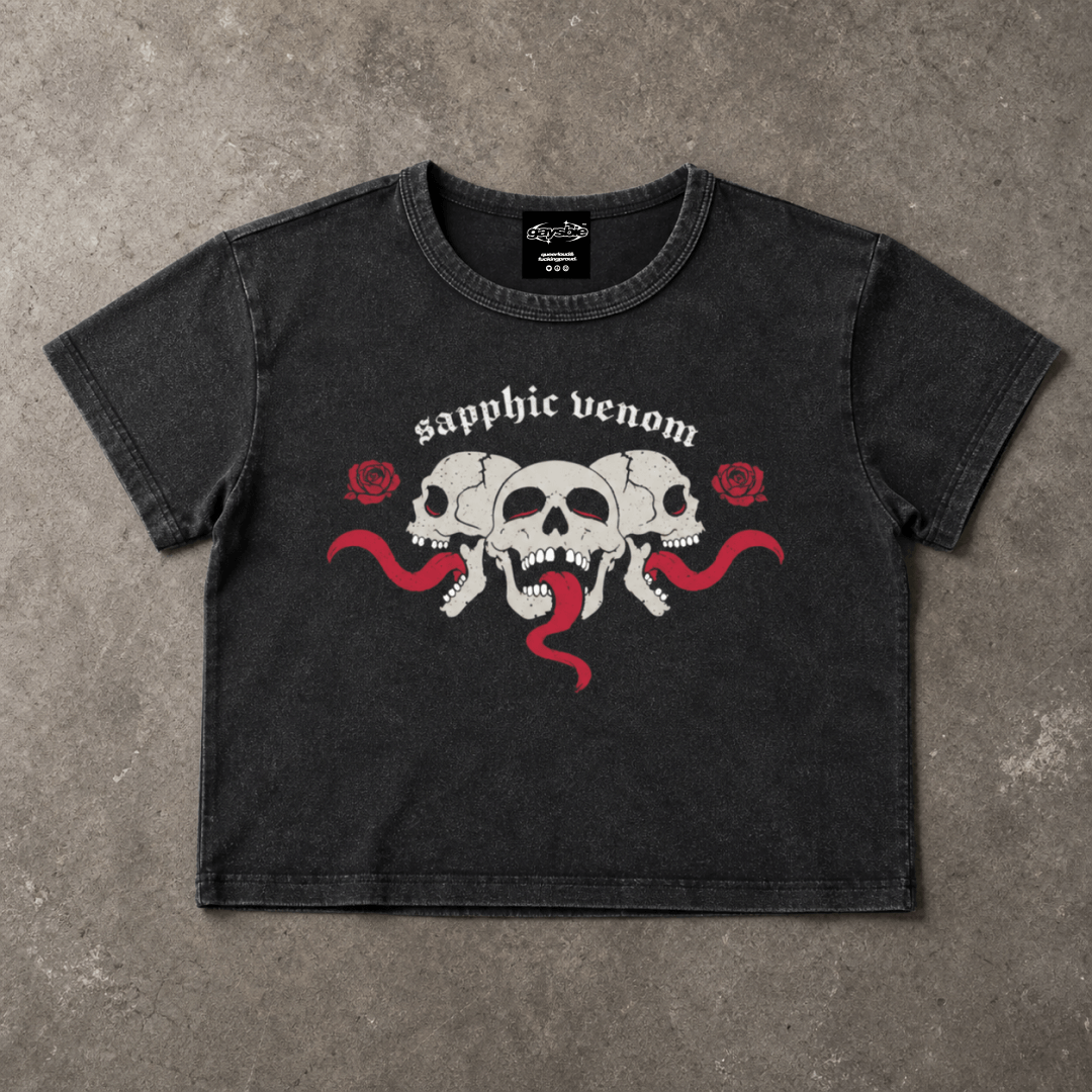 Sapphic Venom Goth Wash Crop Tee - Queer Crop Top GAYSBIE
