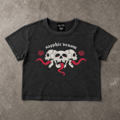 Sapphic Venom Goth Wash Crop Tee - Queer Crop Top GAYSBIE
