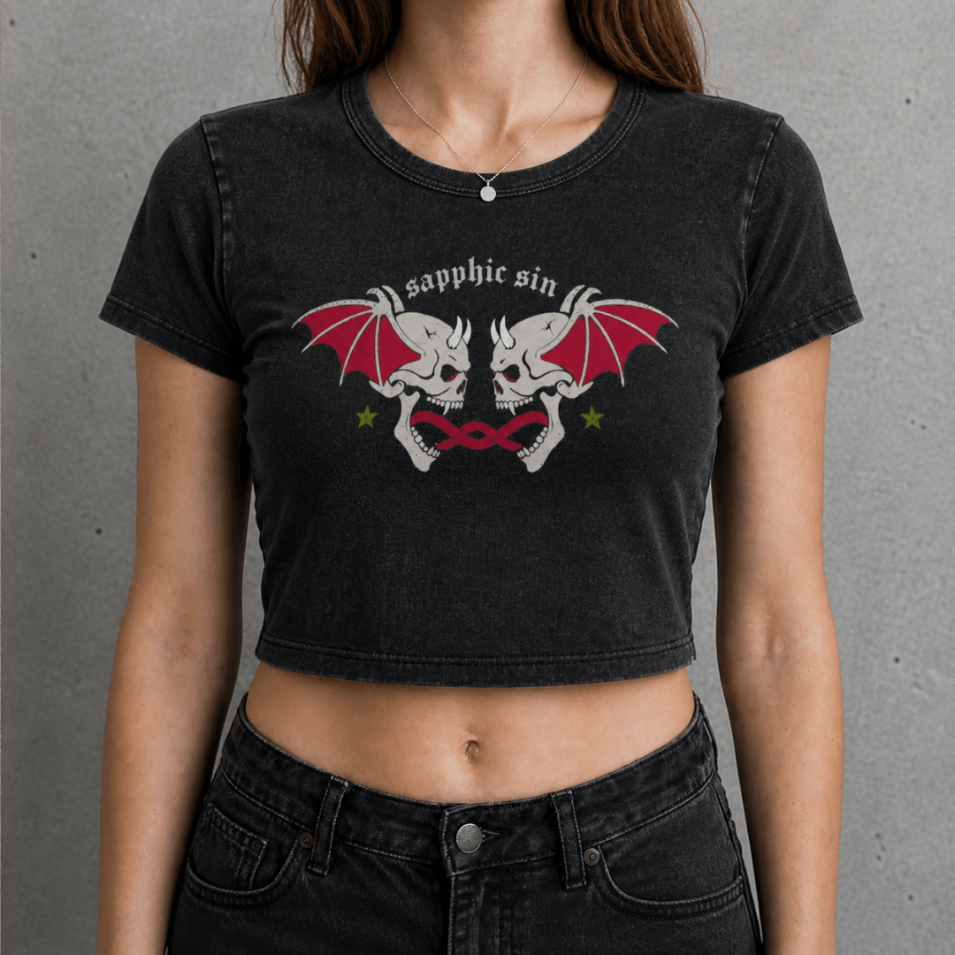 Sapphic Sin Goth Wash Crop Top - Alternative Queer Fashion GAYSBIE