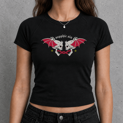 Sapphic Sin Goth Short Sleeve Crop Top - Queer Clothing USA GAYSBIE 