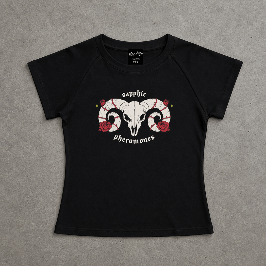 Sapphic Pheromones Goth Crop Top - Queer Black Short Sleeves Top USA