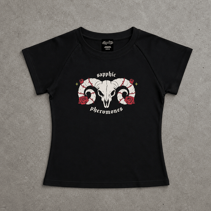 Sapphic Pheromones Goth Crop Top - Queer Black Short Sleeves Top USA