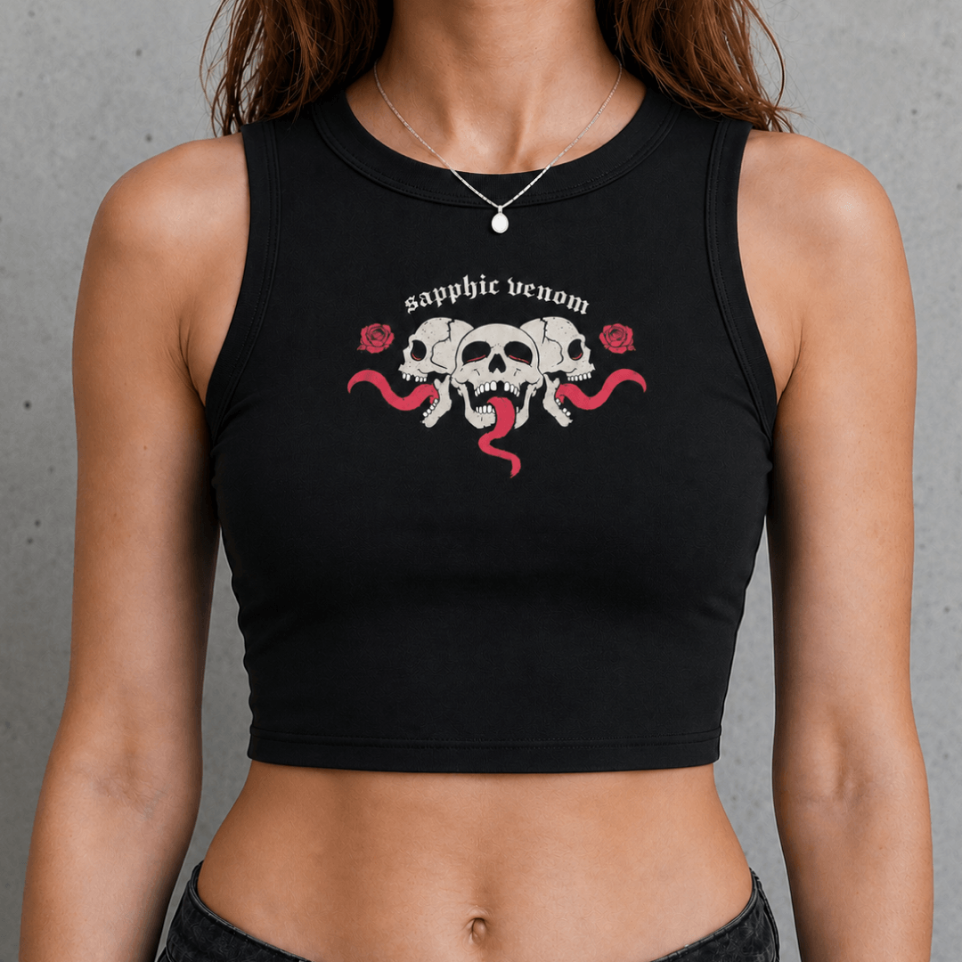 Sapphic Venom Goth Crop Tank - Lesbian Streetwear Black Tank Top USA