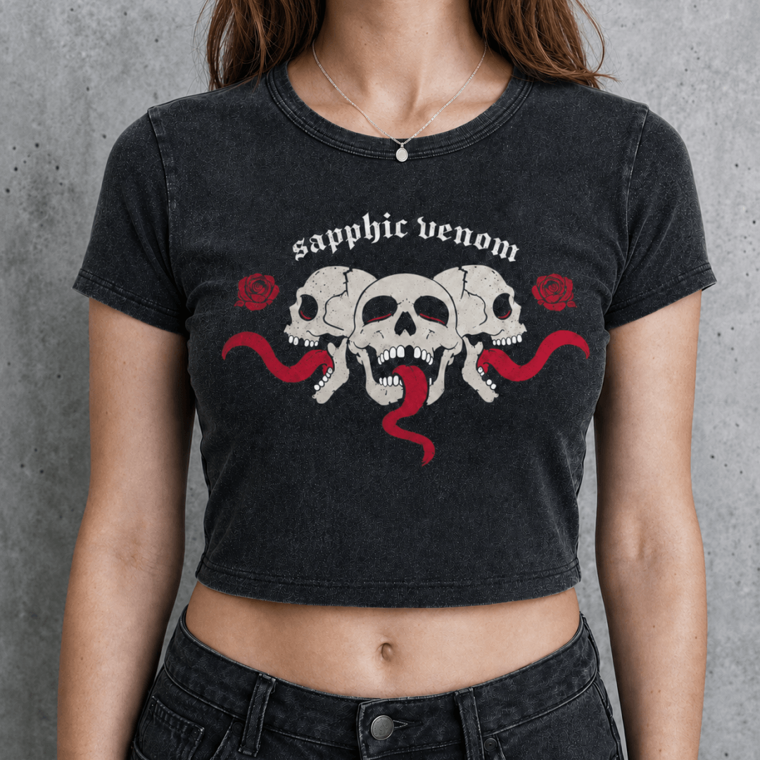 Sapphic Venom Goth Wash Crop Tee - Queer Crop Top GAYSBIE