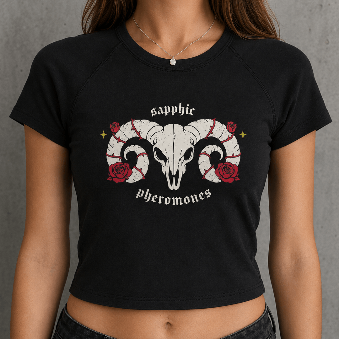 Sapphic Pheromones Goth Crop Top - Queer Black Short Sleeves Top USA
