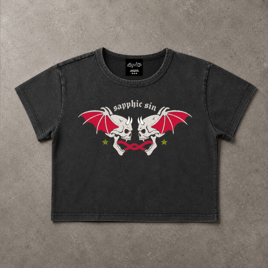 Sapphic Sin Goth Wash Crop Top - Alternative Queer Fashion GAYSBIE