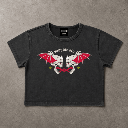 Sapphic Sin Goth Wash Crop Top - Alternative Queer Fashion GAYSBIE
