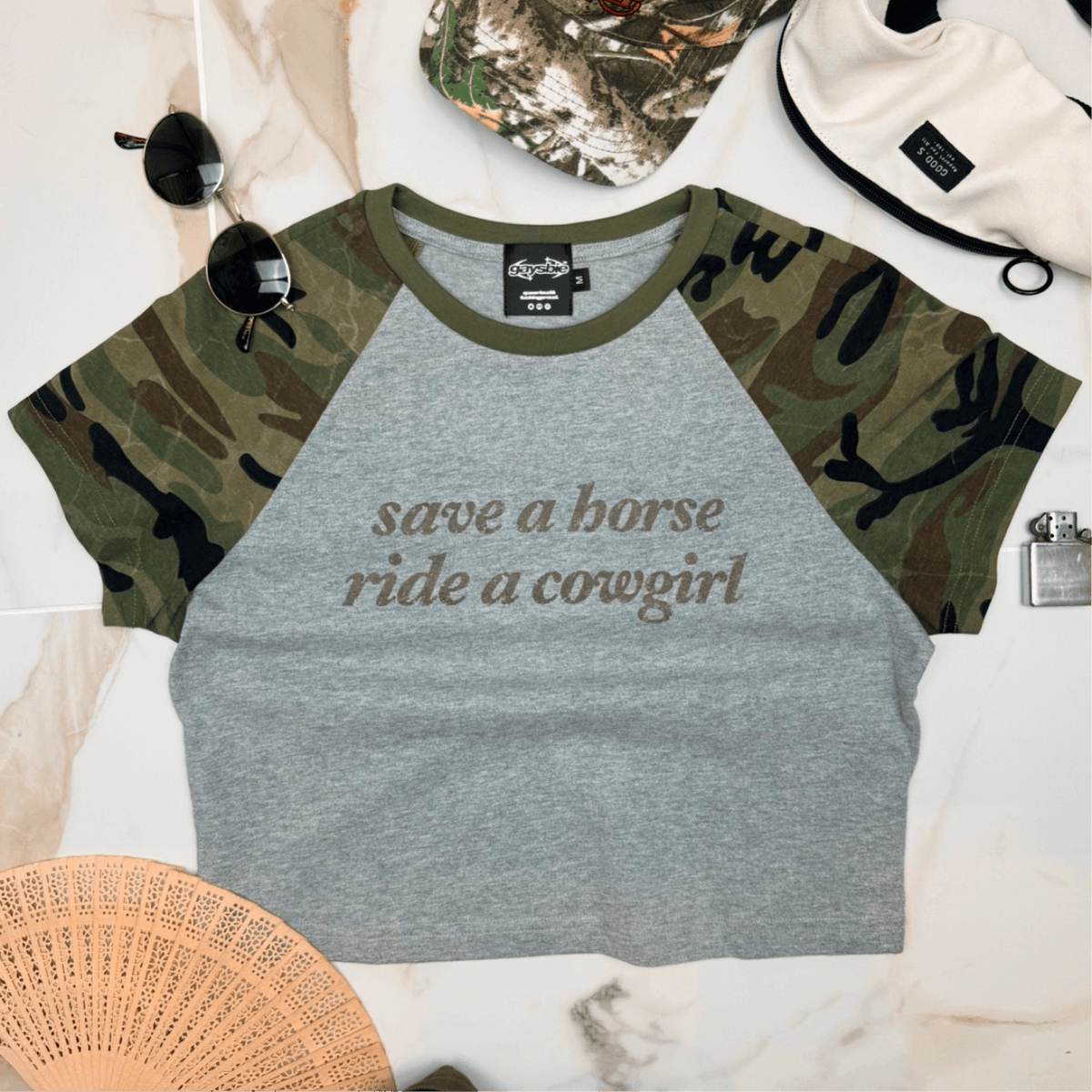 save a horse ride a cowgirl Camo Crop Tank ~ GAYSBIE