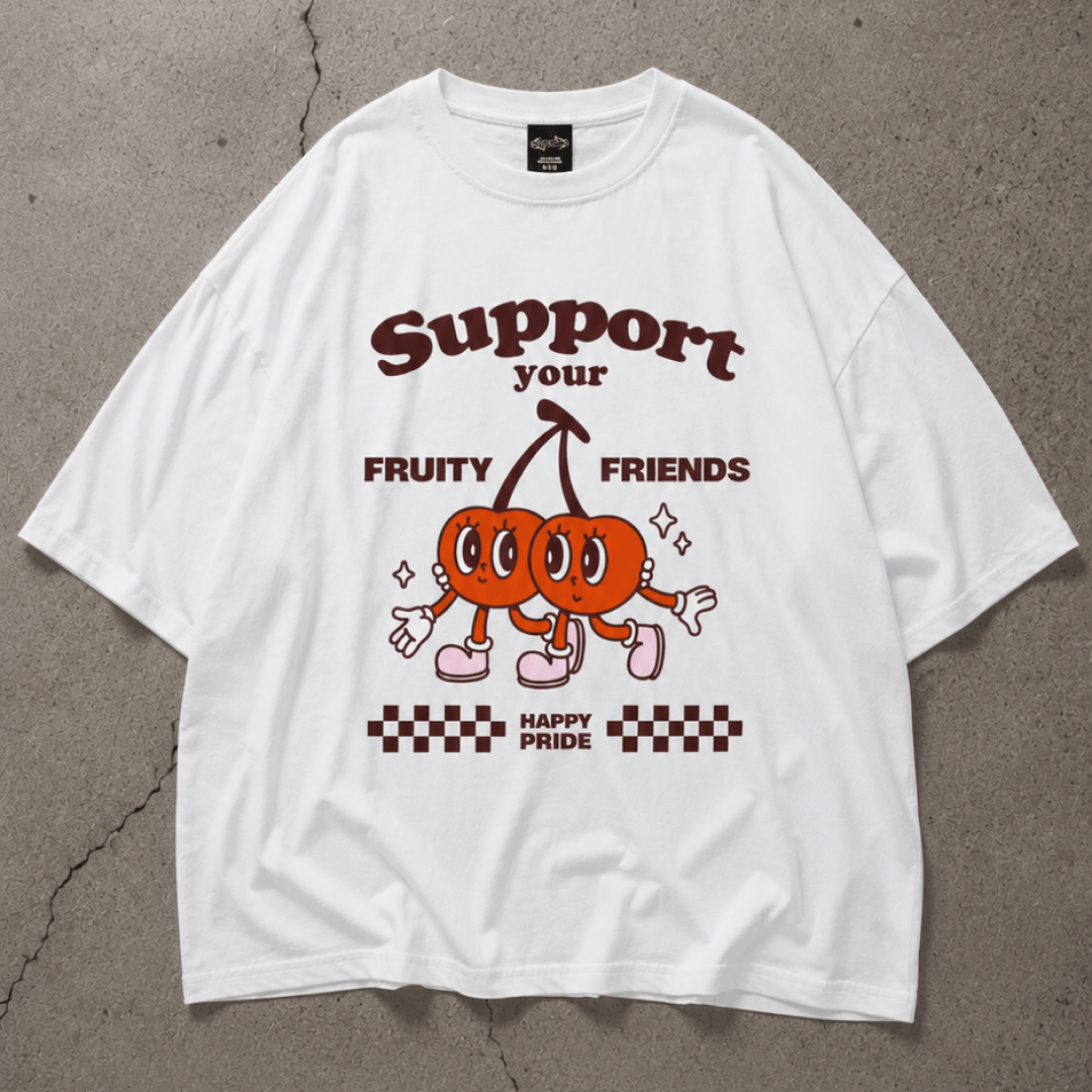 Support Fruity Friends Pride Oversize Loose Drop Shoulder Tee ~ GAYSBIE