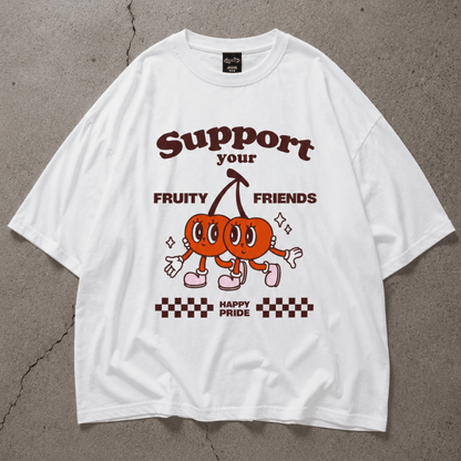 Support Fruity Friends Pride Oversize Loose Drop Shoulder Tee ~ GAYSBIE