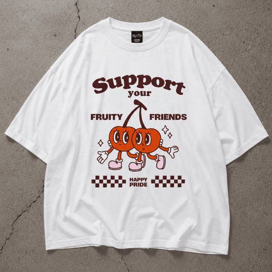 Support Fruity Friends Pride Oversize Loose Drop Shoulder Tee ~ GAYSBIE