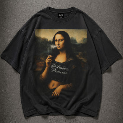 Mona Lisa Lesbian Pride Oversize Loose Drop Shoulder Tee ~ GAYSBIE