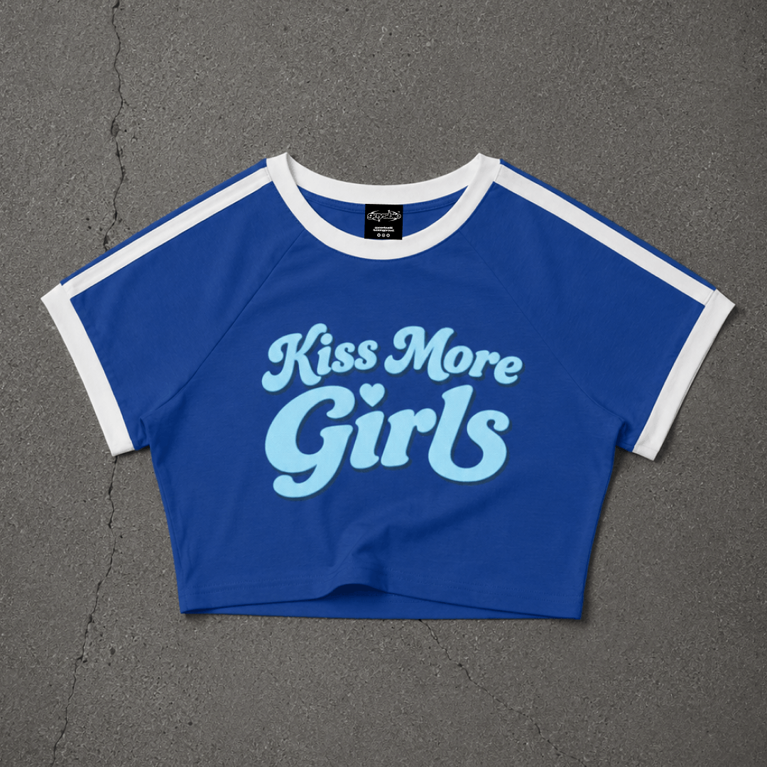 Kiss More Girls Crop Blue T Shirt - Sapphic Queer Fashion Top USA