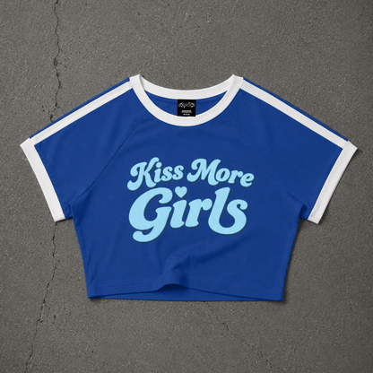 Kiss More Girls Crop Blue T Shirt - Sapphic Queer Fashion Top USA