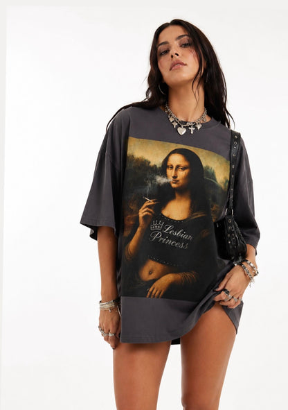 Mona Lisa Lesbian Pride Oversize Loose Drop Shoulder Tee ~ GAYSBIE