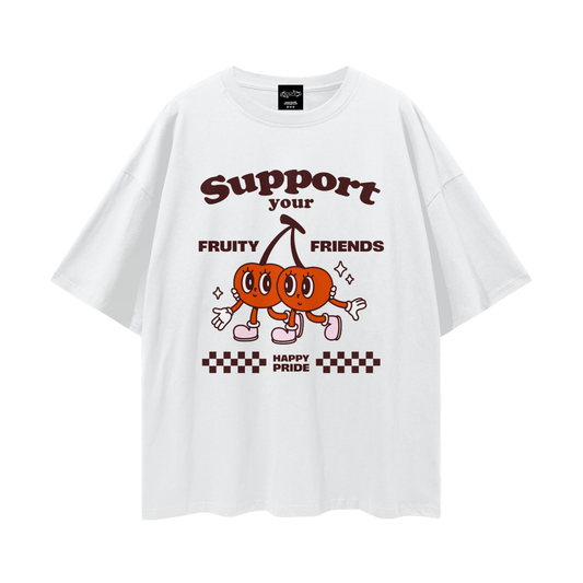 Support Fruity Friends Pride Oversize Loose Drop Shoulder Tee ~ GAYSBIE