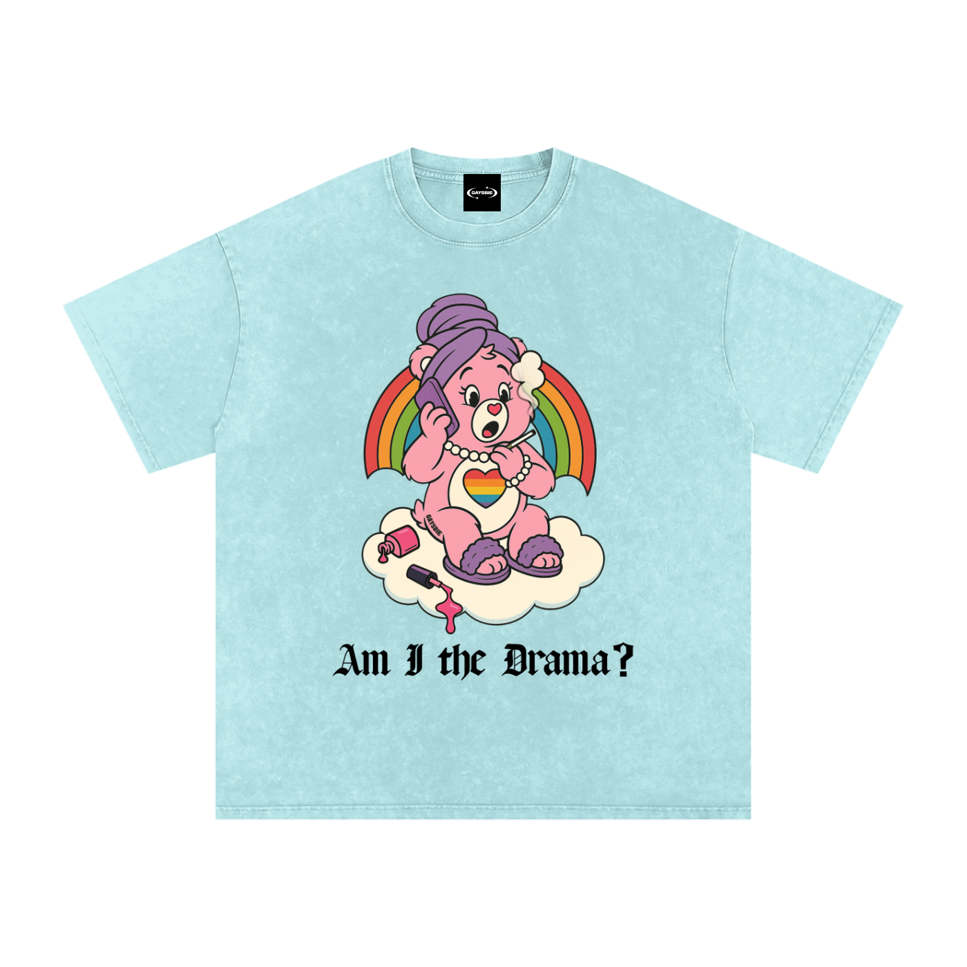 Oversize Tee SKY / S AM I THE DRAMA? BEAR Premium Oversized Tee ~ GAYSBIE PREMIUM MATERIALS