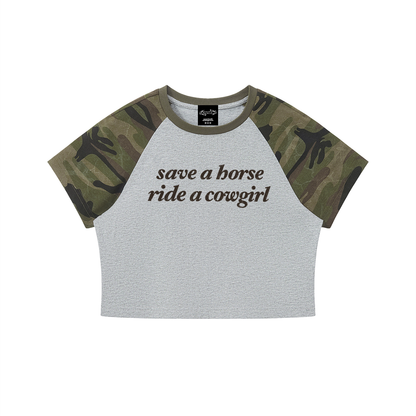 save a hoorse ride a cowgirl Camo Crop Tank ~ GAYSBIE