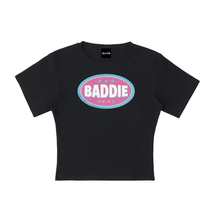 Baby Tee MIDNIGHT / S BADDIE BADGE Baby Tee ~ GAYSBIE PREMIUM MATERIALS