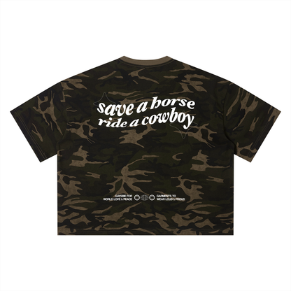 SAVE A HORSE RIDE A COWBOY Camo Boxy T-Shirt
