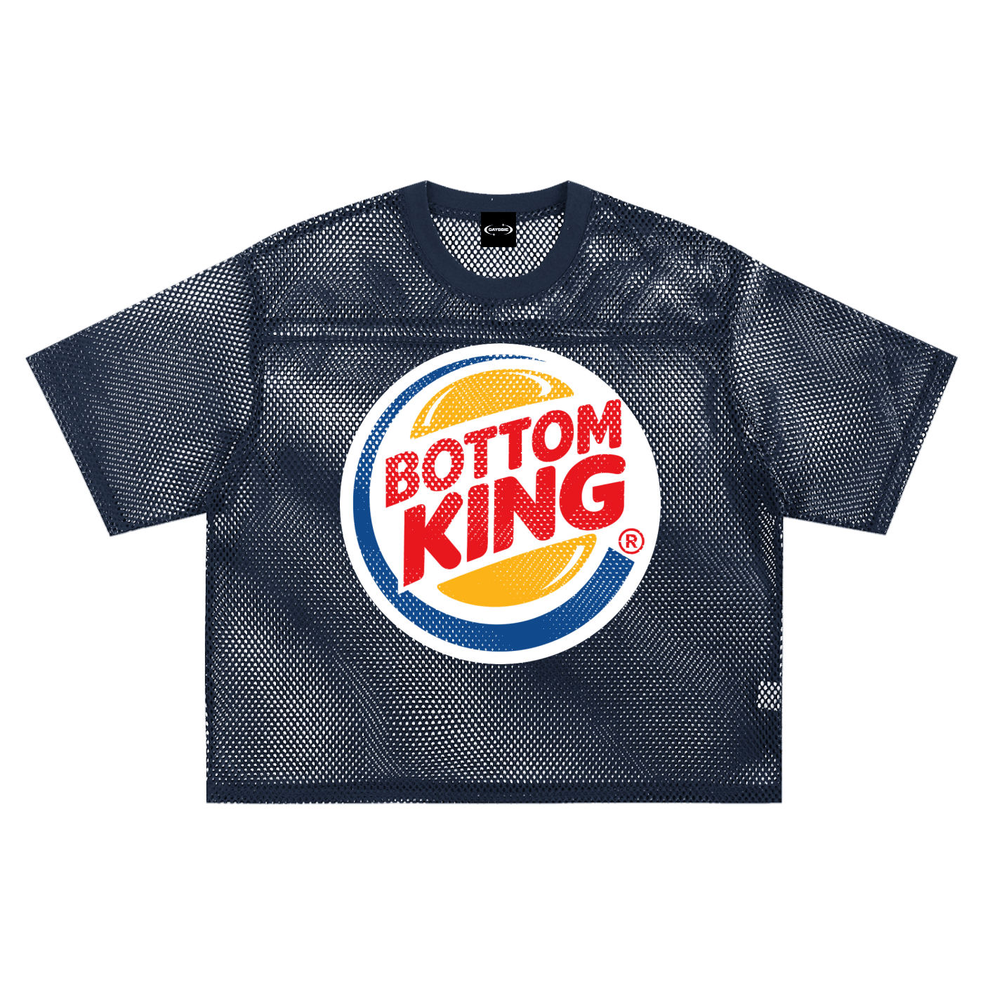 Blue / S BOTTOM KING BURGER Boxy Mesh Tee ~ GAYSBIE ODMPOD